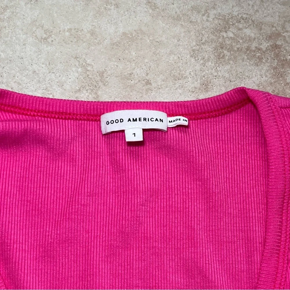 Good American Rib Long Sleeve Button Top in hot pink‎ Women’s Size 1 Barbie Pink